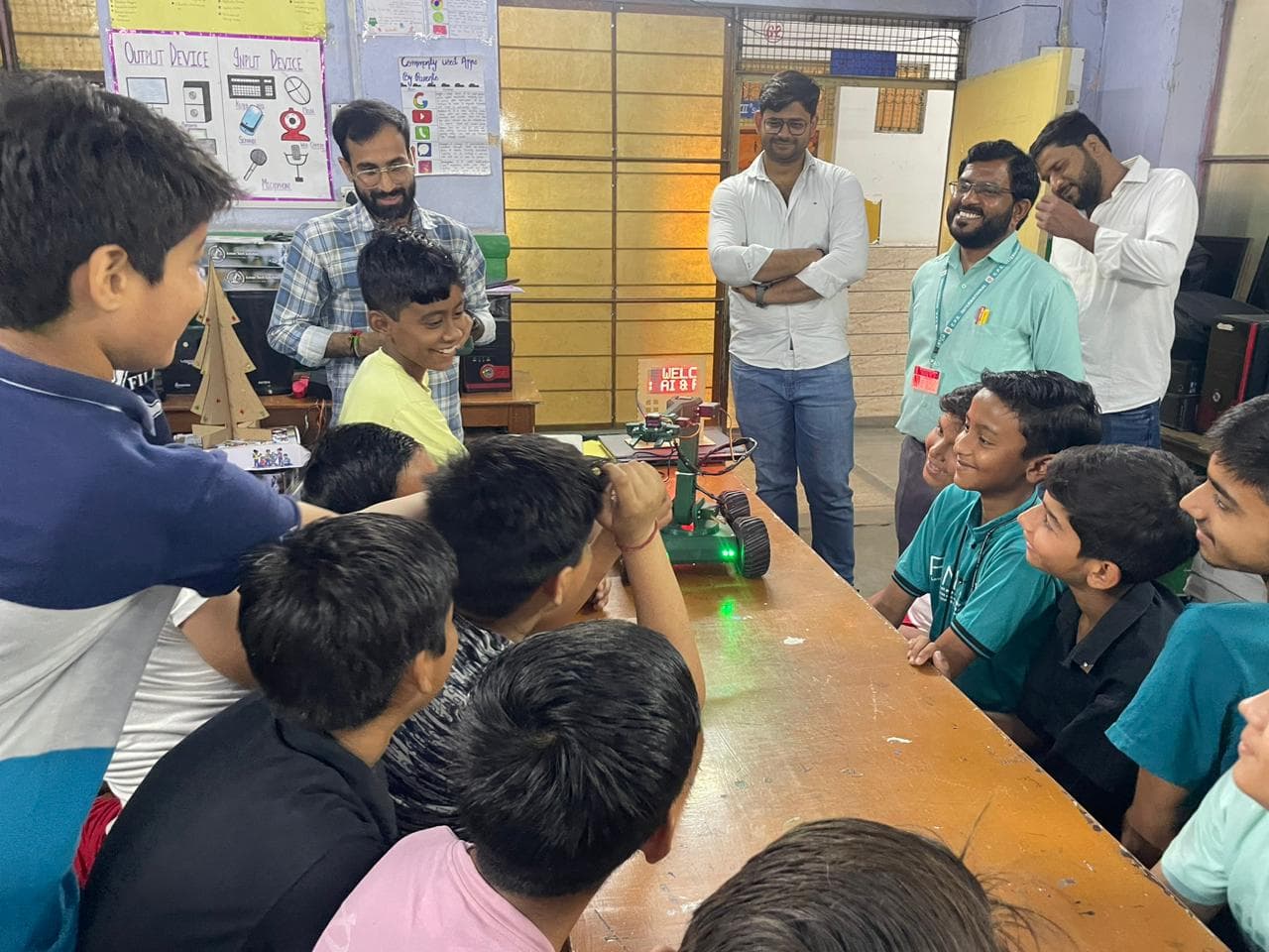 Students and mentors around a classroom table during an EduCareersPath session